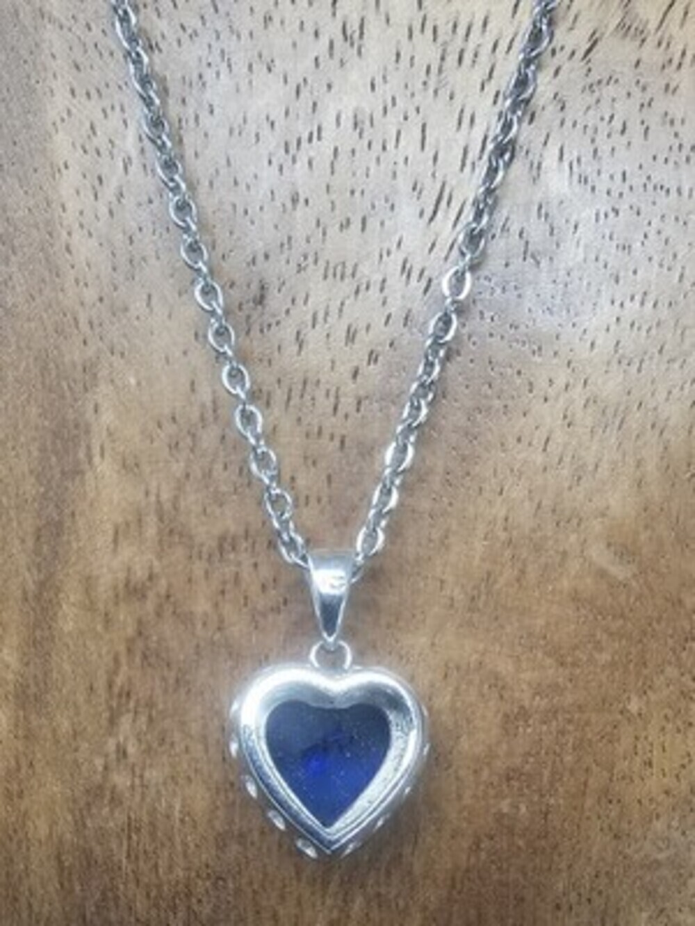 925 Sterling Silver Created Sapphire Heart Pendant Choker CZ Necklace For Women - Picture 2 of 10